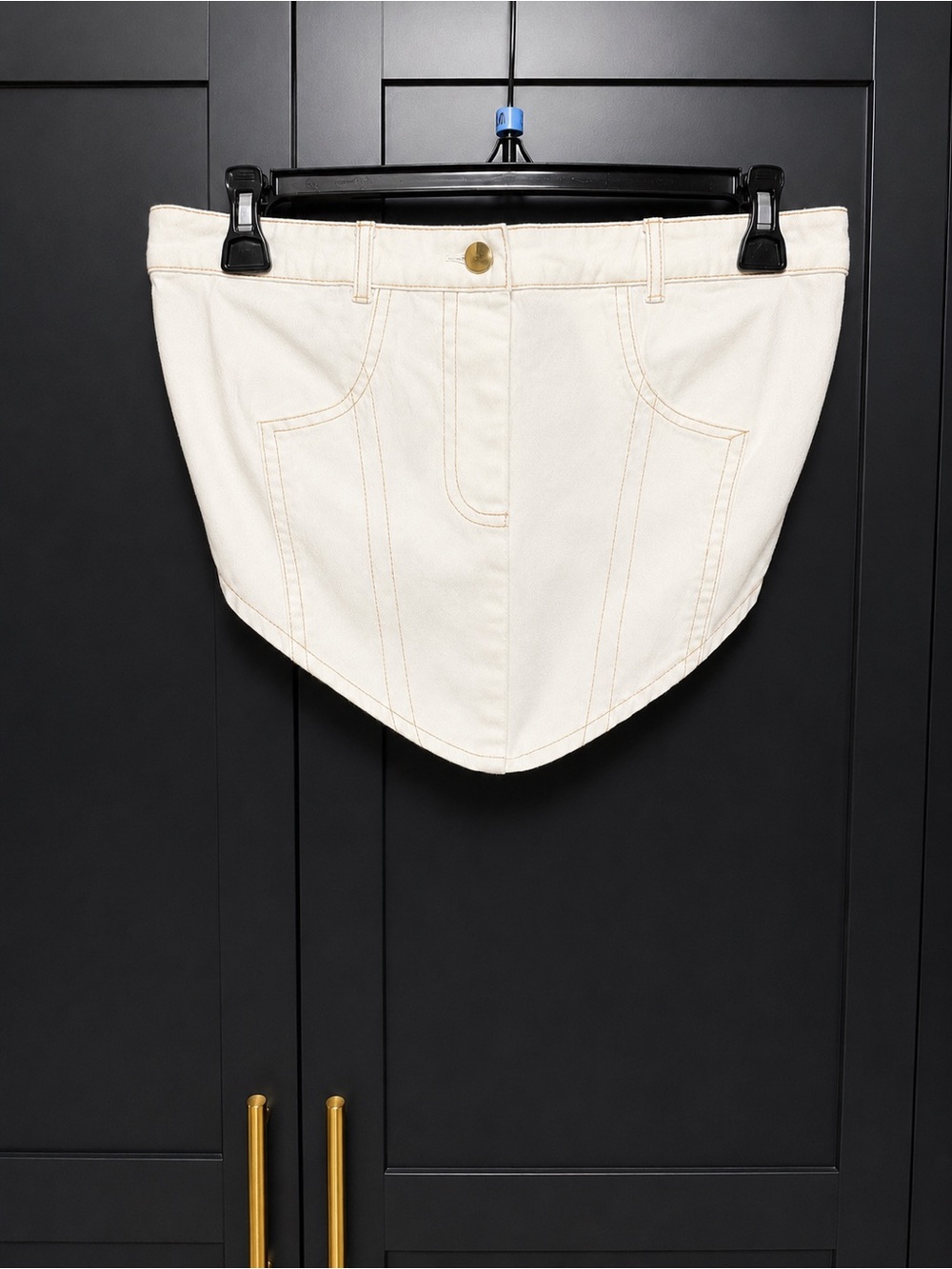 Cream Structured Denim Corset Crop Top
